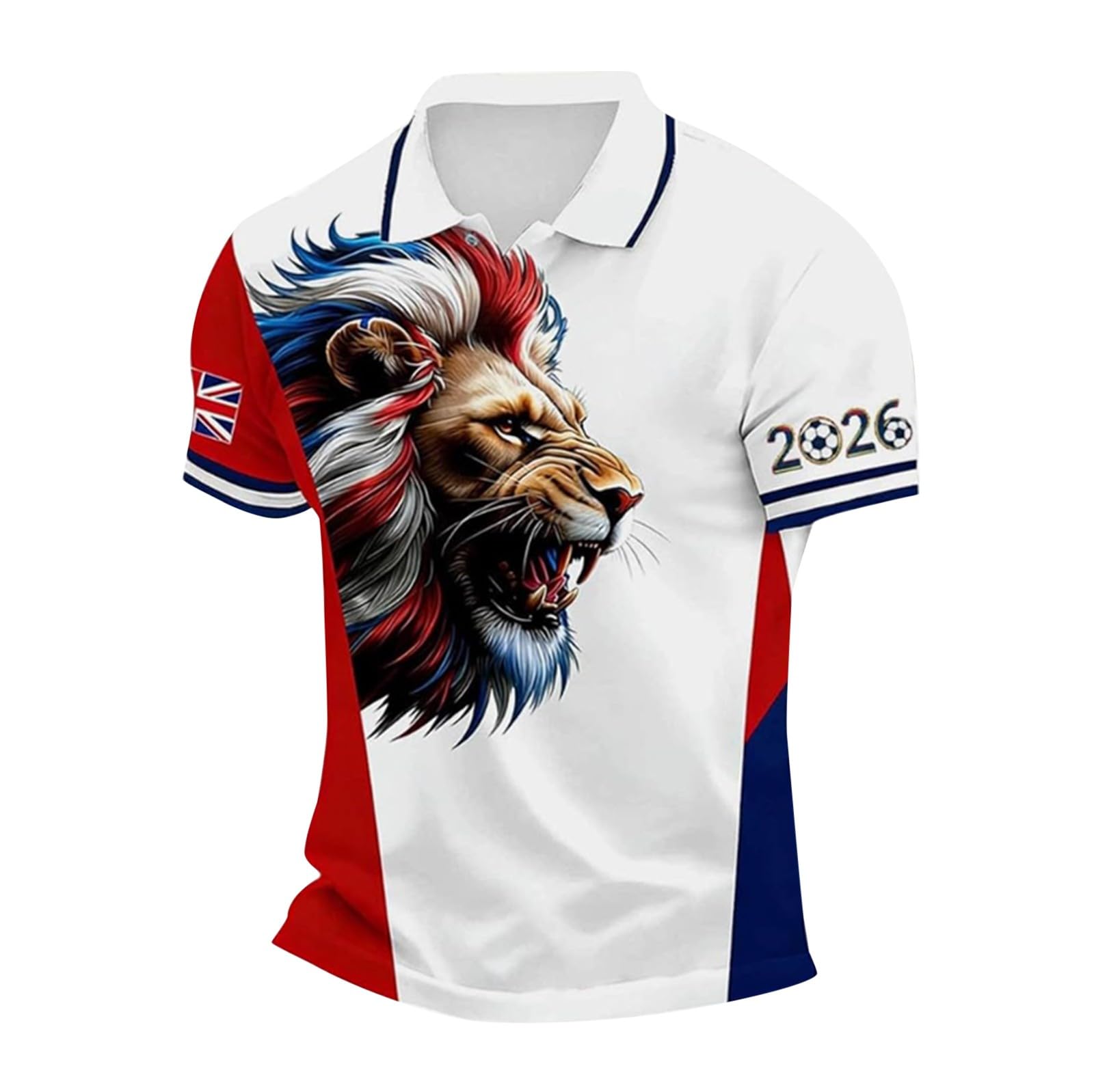 Men's England Football Shirt 2026 World Cup Shirts Classic Polo Shirt with England Flag Design Printed Tops Mens Soccer Clothing for Football Fans Comfortable Fit Jersey