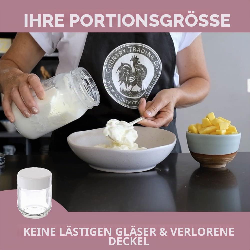 Joghurtbereiter aus Edelstahl mit 1 Quart Glas und komplettem Rezeptbuch für 12+ einfache hausgemachte milchfreie und Milchjoghurts