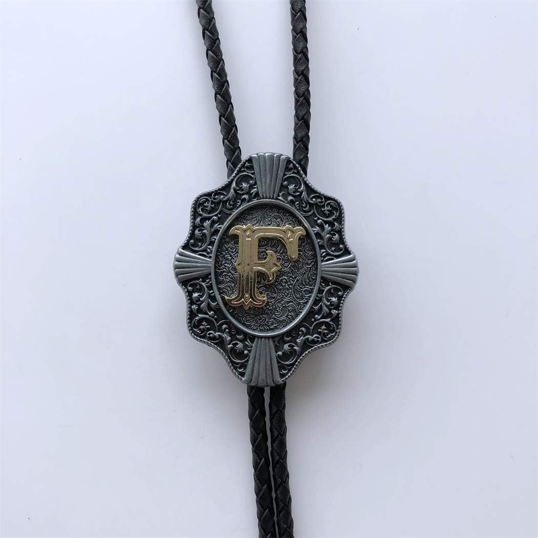 Bolo Tie for Men,Cowboy Necklace,Vintage Initial Letter F Leather Bolo Tie