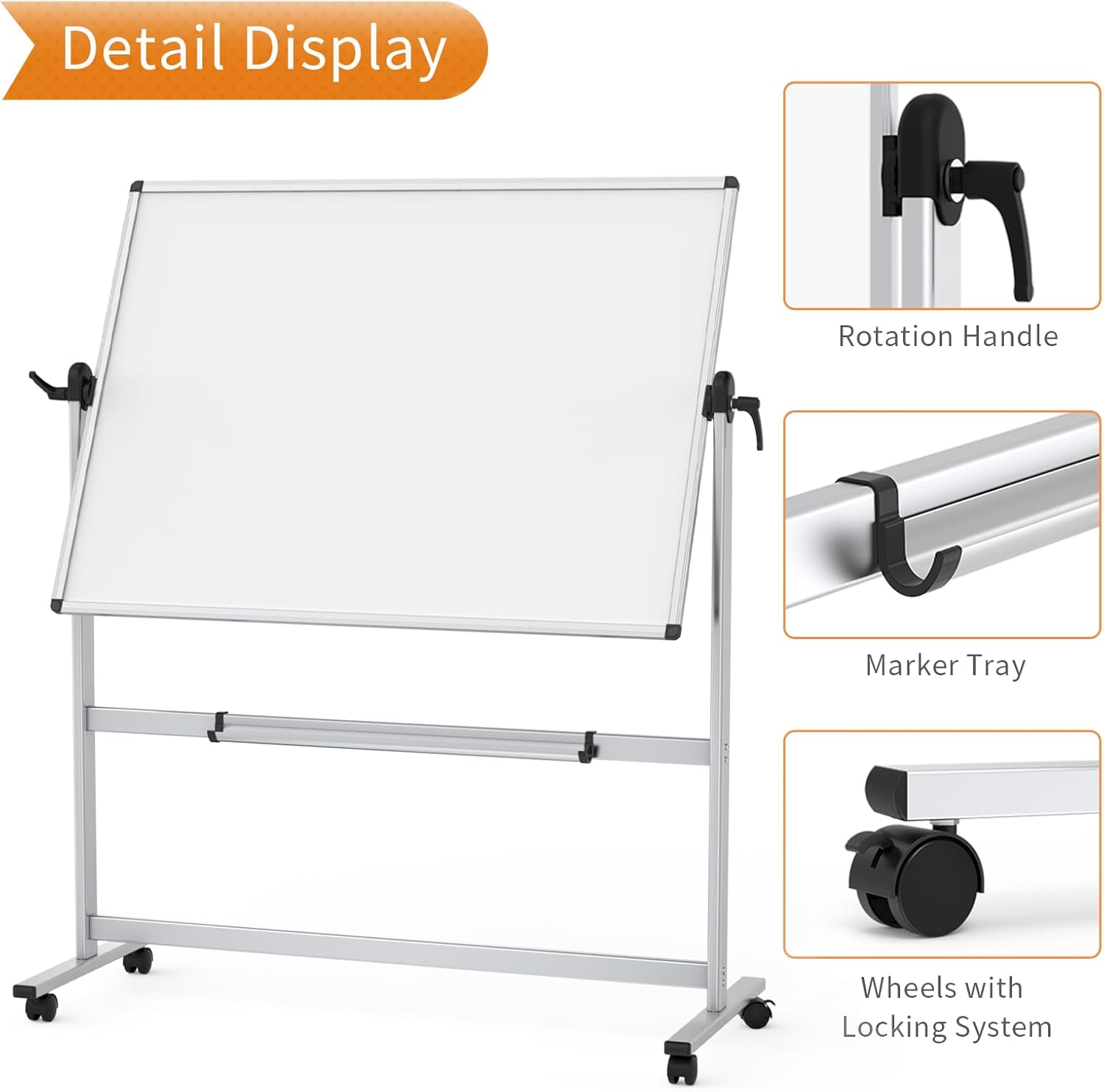 VIZ-PRO Double-Sided Magnetic Mobile Whiteboard, 48 x 36 Inches, Aluminium Frame and Stand