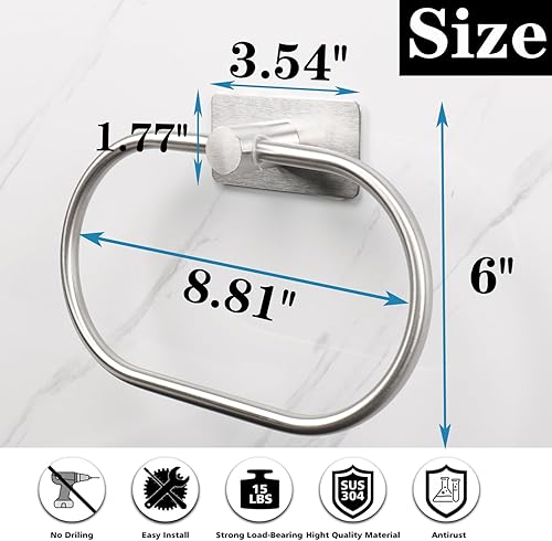 Miniatura 5 de Toallero ovalado, fuerte soporte para toallas de mano autoadhesivo, estante grueso de acero inoxidable SUS304, sin taladrar la pared, moderno