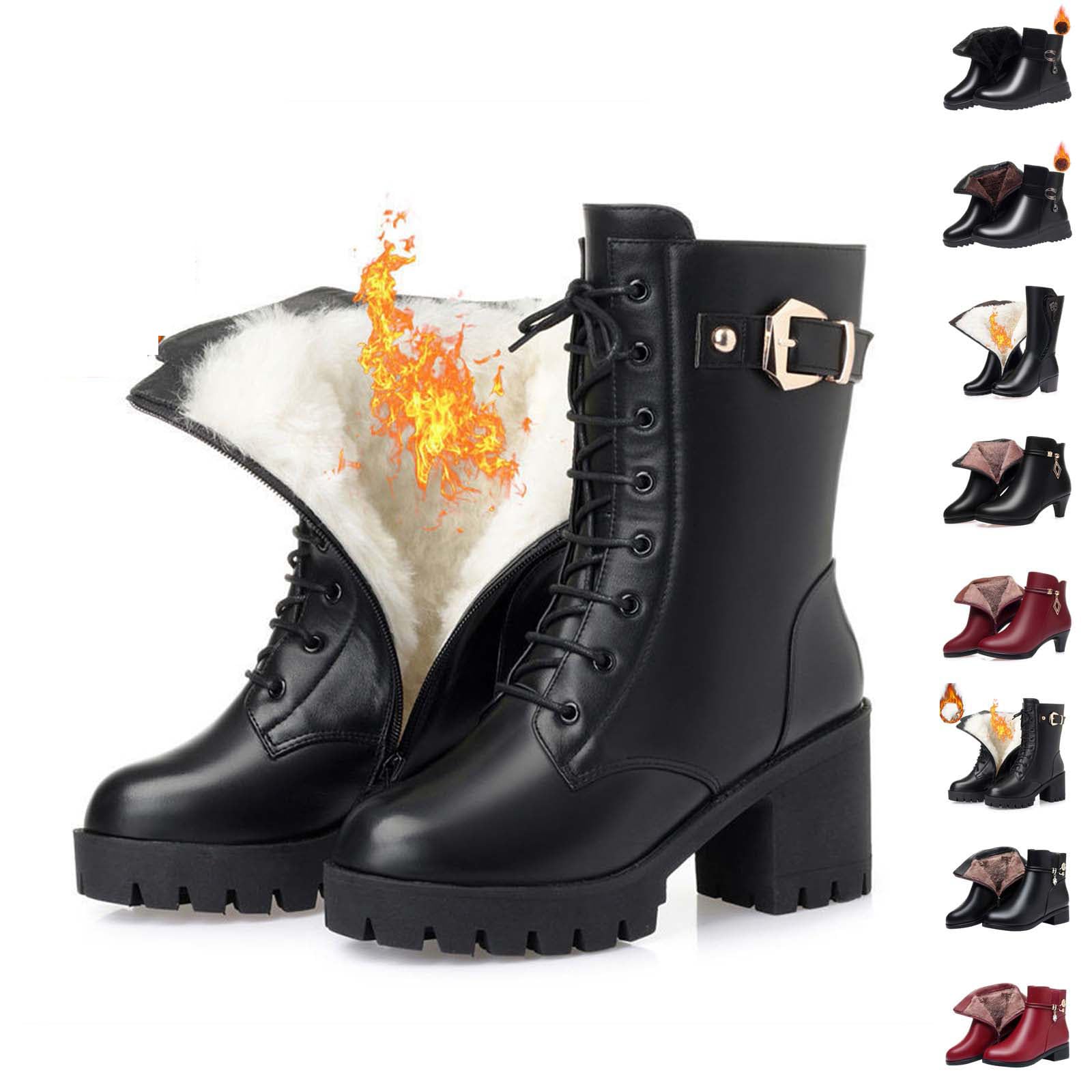 DFSDJEUW Damen Winterstiefel Gefütterte Winterschuhe Warm Schuhe Winter Stiefeletten | Warme Wildleder Stiefeletten Rutschfeste Hohe Stiefel Mit Seitlichem Reißverschluss Damenstiefel Winterboots