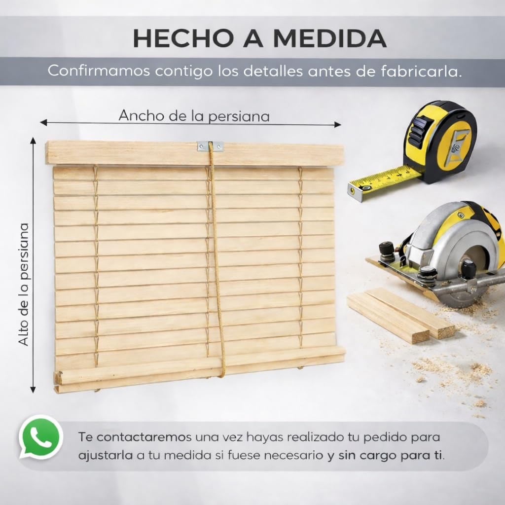 Persiana Alicantina Madera Exterior a Medida | Acabado natural, protección solar, enrollable para puertas y ventanas. Medida: An74x120Alt. Color: Avellana