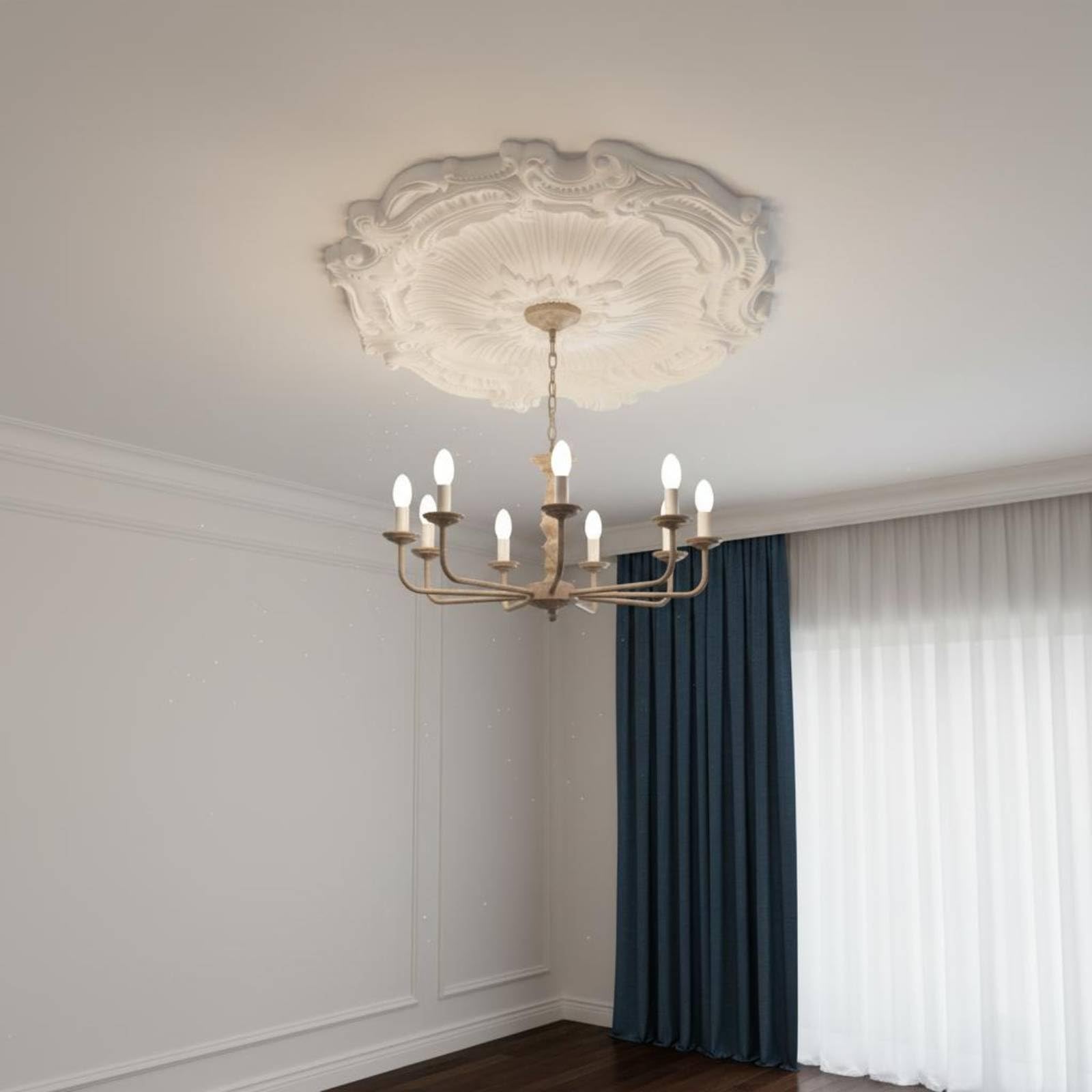 Rosone Floreale Rilievo Scolpito Rosone Plafoniera Ornato Medaglione Soffitto, 049 Carved 44CM