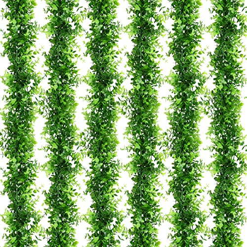 Feqo 6 Pcs Artificial Eucalyptus Garland Faux Eucalyptus Strand 6 Feet Eucalyptus Leaves Green Garland For Wedding Party Dinner Home, Green #TOP19