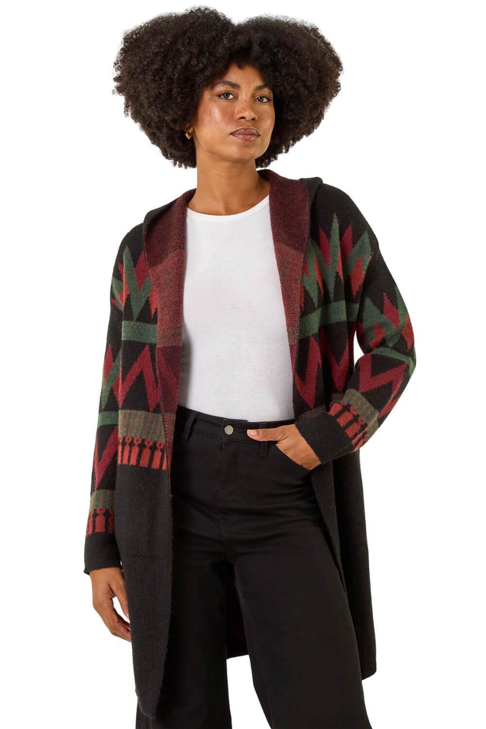 Roman Originals Women's Noir Orange Cardigan - Longline Coatigan Tassel Open Front Cardi Winter Autumn Casual Textured Edge To Edge Yarn Patterned Comfy Work Going Out - Size 14
