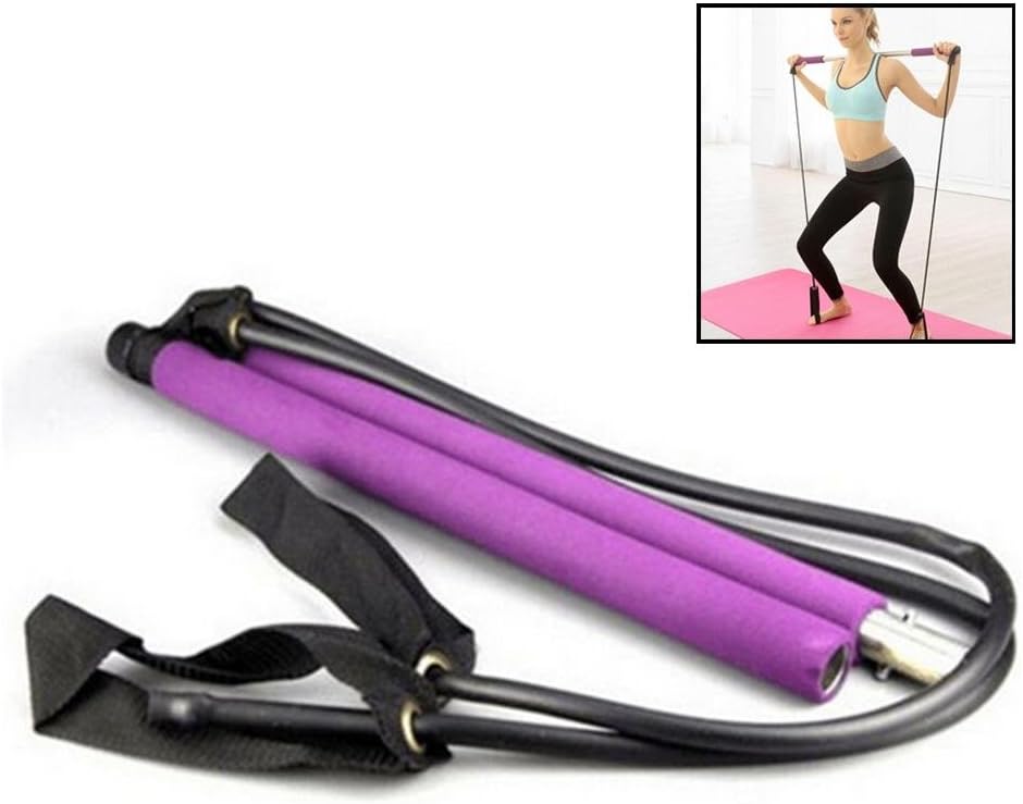 Leegoal Portable Pilates Bar Kit with Resistance Band, Resistance Band and Toning Bar Yoga Pilates Stick Yoga Exercise Bar with Foot Loop for Home Gym, Total Body Workout