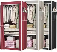 Guarda-Roupa Dobrável com Arara Portátil, Armário Organizador Multiuso Roupeiro com Cabideiro e Sapateira Integrados, Resistente Anti-Poeira, Fácil Montagem (Aleatorio,SOLTEIRO)