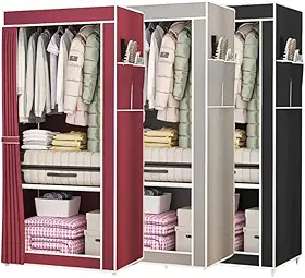 Guarda-Roupa Dobrável com Arara Portátil, Armário Organizador Multiuso Roupeiro com Cabideiro e Sapateira Integrados, Resistente Anti-Poeira, Fácil Montagem (Aleatorio,SOLTEIRO)