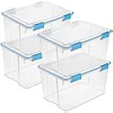 4-Pack Gasket Box, Weather-Resistant Storage Bins with Latching Lids, 54 Quart - Heavy-Duty Organizing Containers for Closet, Bathroom, and Office