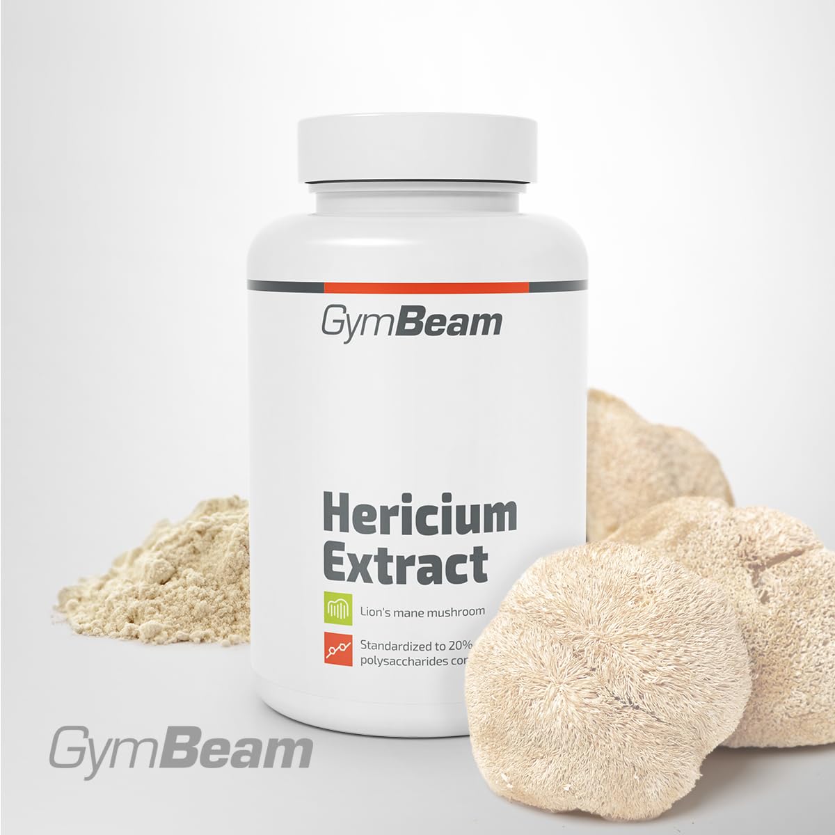 GymBeam Estratto di Hericium (Criniera di Leone), Fungo di Criniera, Hericium Erinaceus, Lions Mane, Nootropico per Memoria e Concentrazione, 20% Polisaccaridi, Capsule Vegane