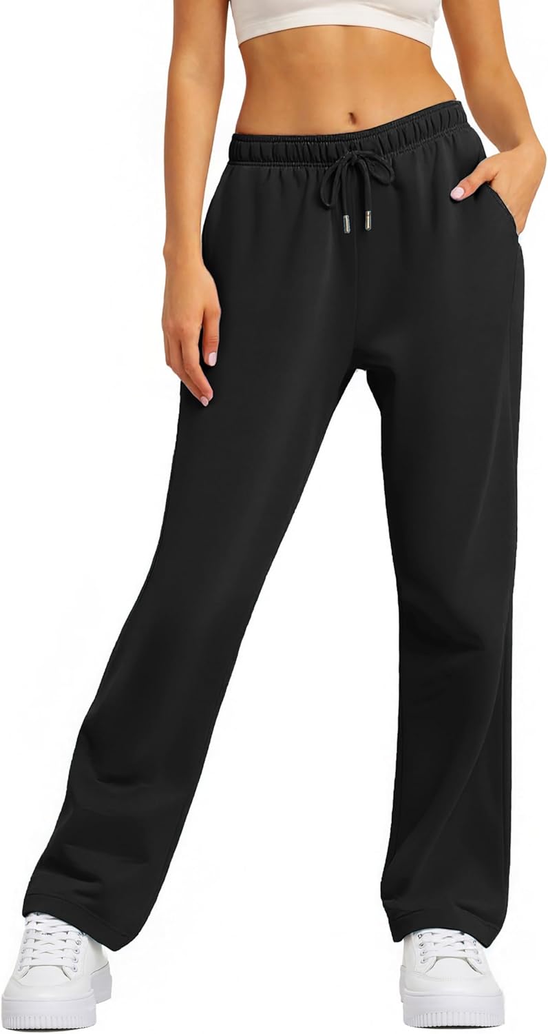 TCHH-DayUp Women's Wide Leg Fleece Sweatpants Straight Leg Baggy Sweat Pants with Pockets