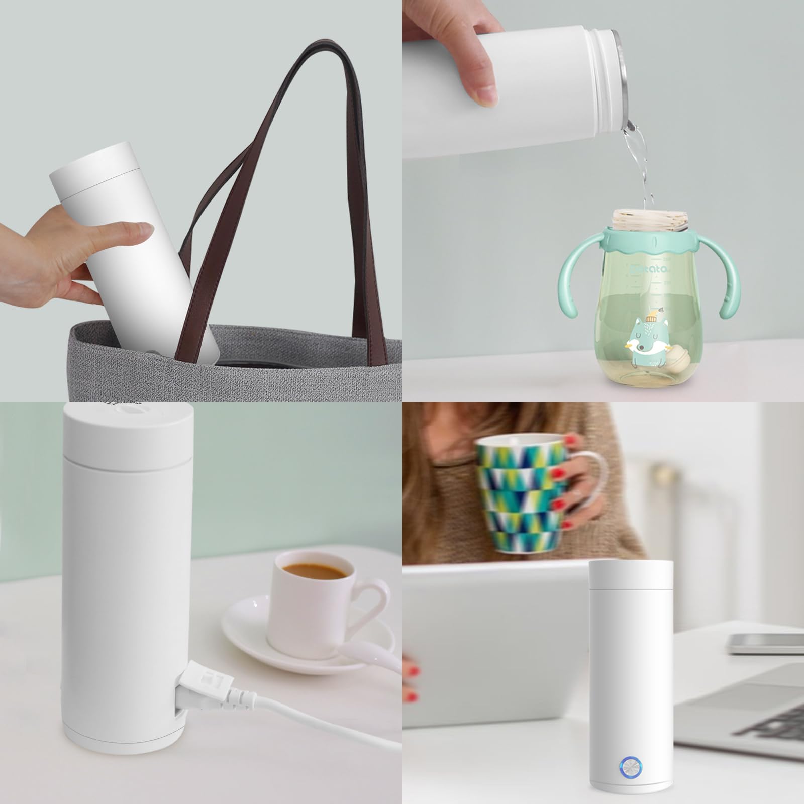 Mkitnvy Bollitore da Viaggio,400 ml Bollitore da Viaggio Bollitore,elettrico portatile da viaggio,teiera da viaggio in acciaio inox,per la preparazione di tè, caffè e latte per bambini