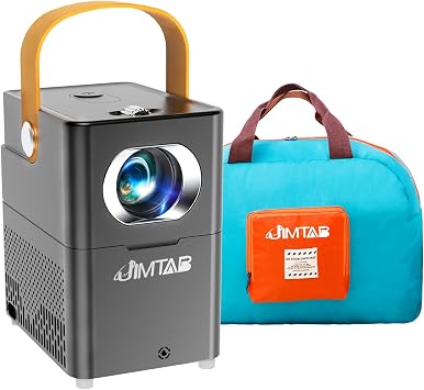 Portable WiFi Bluetooth Projector, JIMTAB V1 Outdoor Projector Full HD 1080P Supported, Mini Movie Projector with Foldable Carry Bag Dual Speakers Surround Sound With Blue Foldable Bag