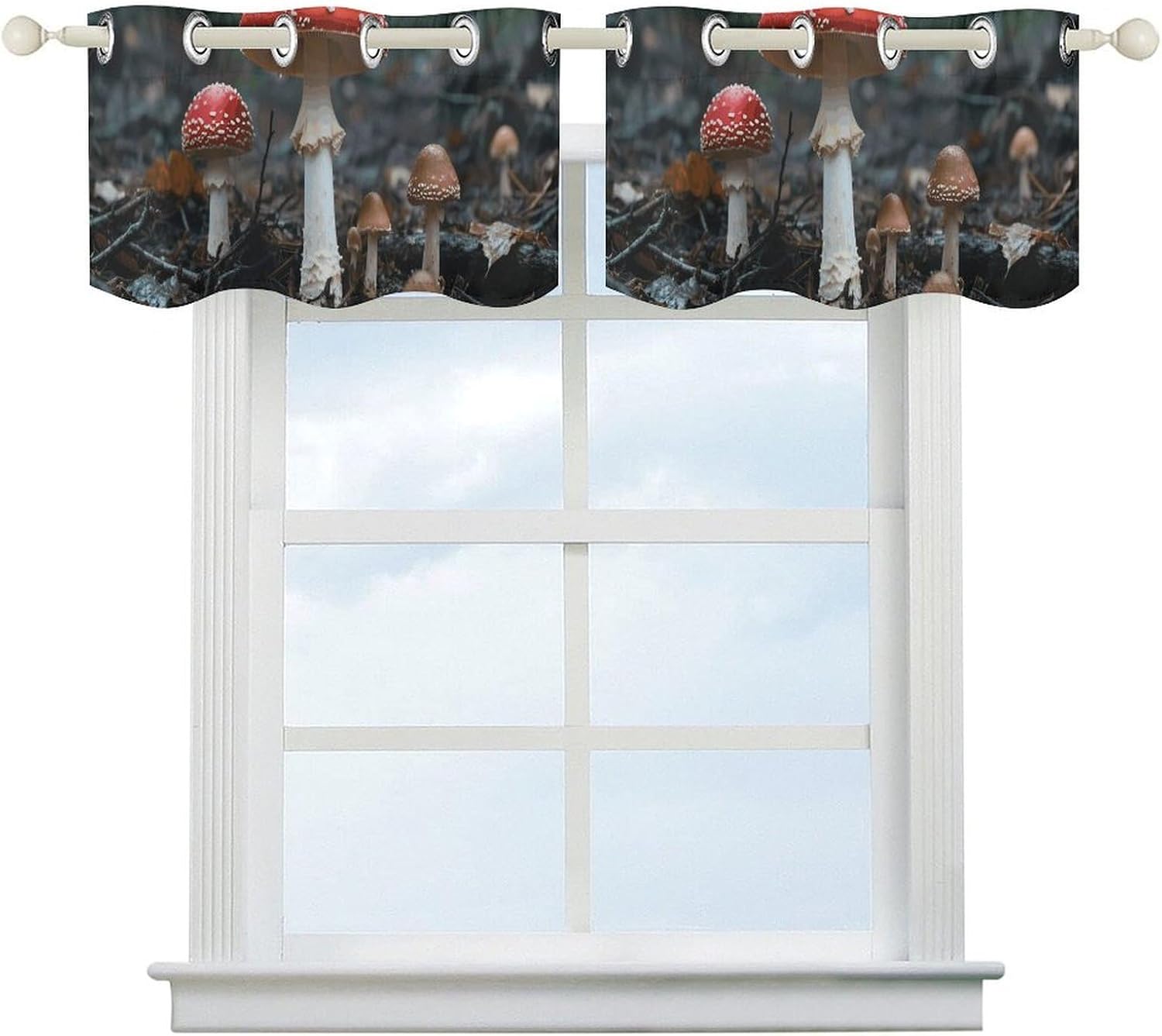 Mushrooms Valance for Windows, 2 Pack Kitchen Curtains Modern Home Decor, Soft Blackout Window Curtains for Living Room & Bedroom, 18 X 52 Inch