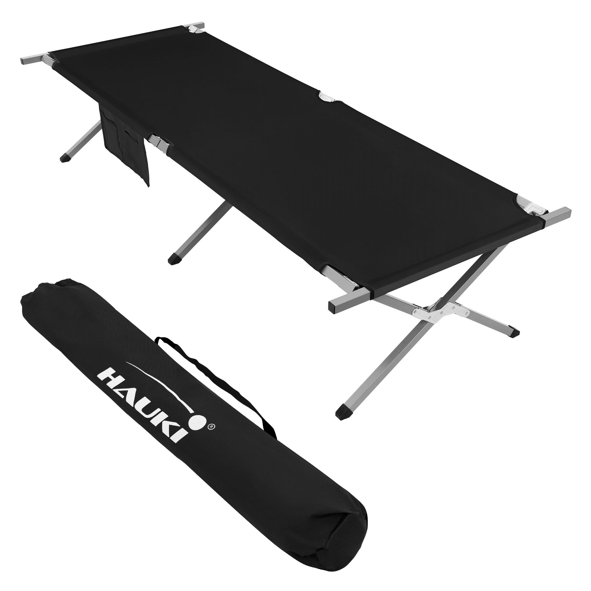 Hauki Brandina da Campeggio Pieghevole Nero 210x83x46 cm Letto per Ospiti Portatile XL con Borsa per il Trasporto Lettino da Campeggio Tubo in Metallo Capacità di Carico fino a 150 kg Outdoor