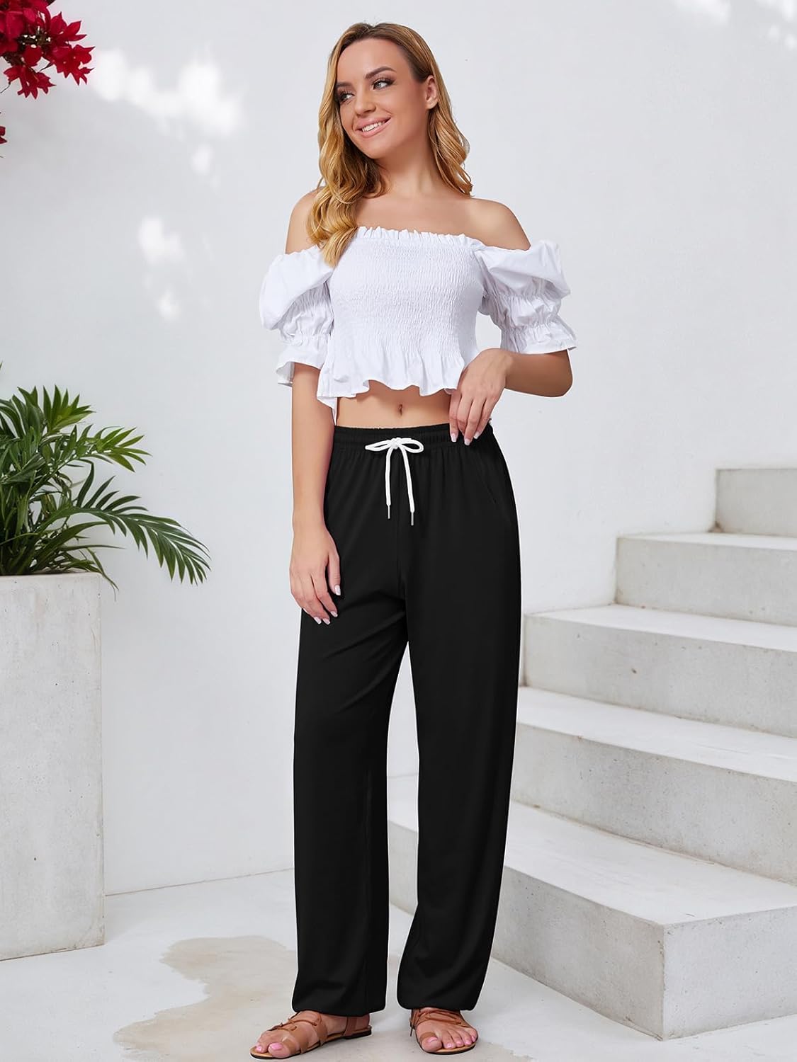 QIANXIZHAN Women's Joggers Pants, Sweatpants Lounge Yoga Boho Trousers with Pockets - Image 8