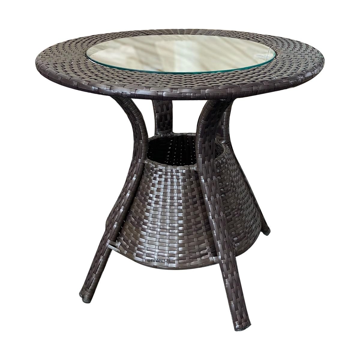 UF Outdoor Patio Coffee Table for Garden Round Glass-Top All-Weather Rattan Wicker Coffee Table for Terrace, Lawn, and Balcony Seating (Black 2)-image-1