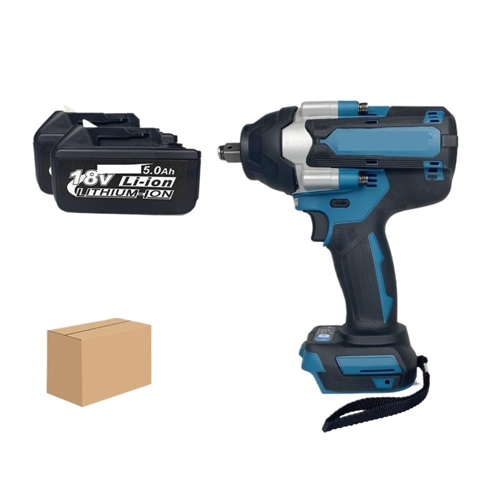 Llave de Impacto 1800 Llave De Impacto Eléctrica Sin Cepillo del Alto Esfuerzo De Torsión 6000mAh del Nanómetro El 1/2 Pulgada For La Batería 18V(2x5.0Ah Carton Set)