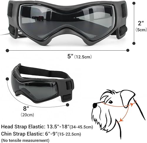 Miniatura 6 de Gafas de sol para perro para raza media, protección UV, resistente al viento, con correas ajustables para la cabeza, correas de barbilla para paseo