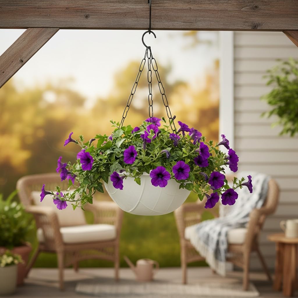 Tim Tim Agro White Hanging Planter Basket - 10 Inch Indoor Outdoor Flower Pots, Plant Containers with Drainage Hole, Plant Pot for Hanging Plants, Pack 2 4