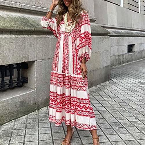 Robe géométrique imprimée à manches bouffantes coupe ample été en ligne A - 2