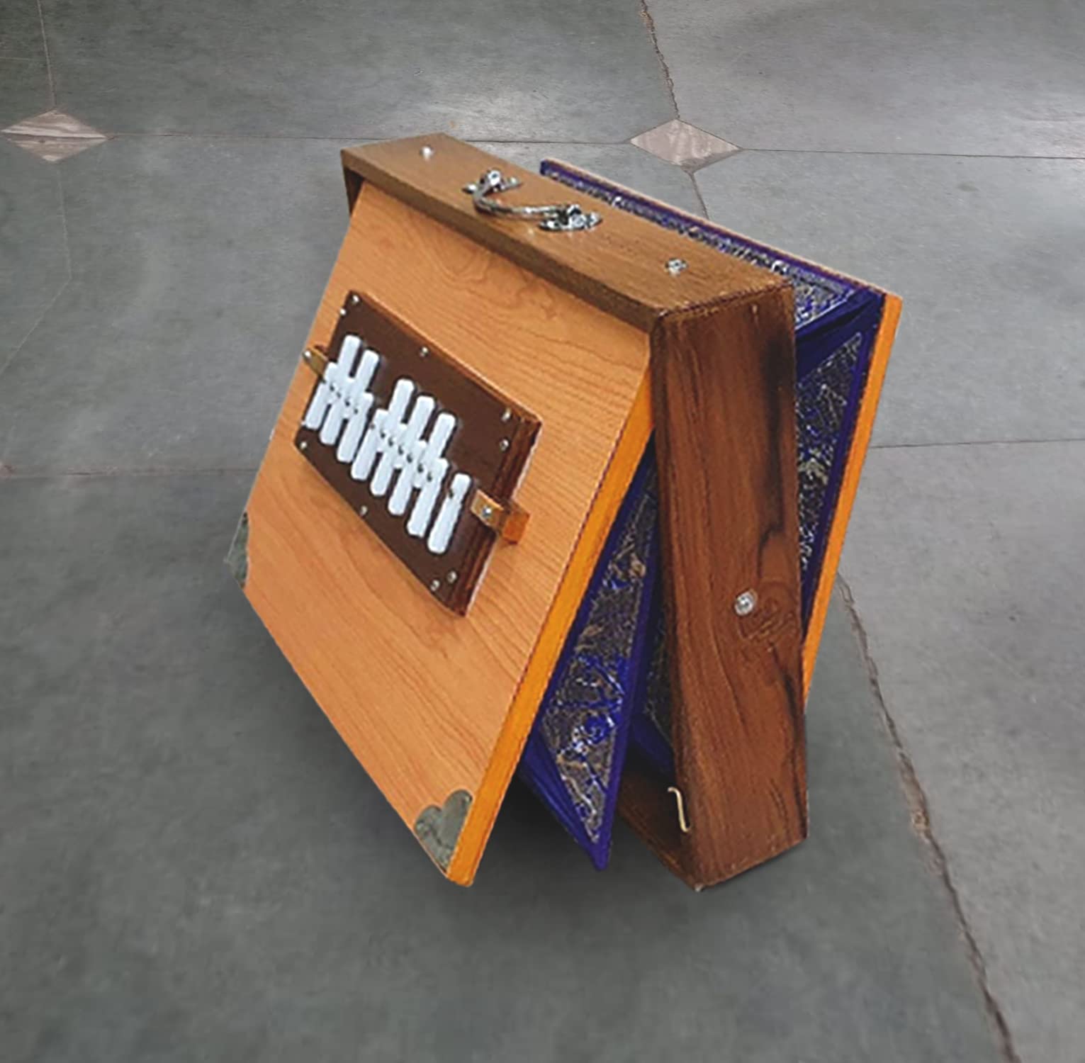 Shruti Box, grande e piccola in puro legno di teak Sur Peti con borsa forma, colore naturale, strumento musicale accordato 440Hz (Made in INDIA))