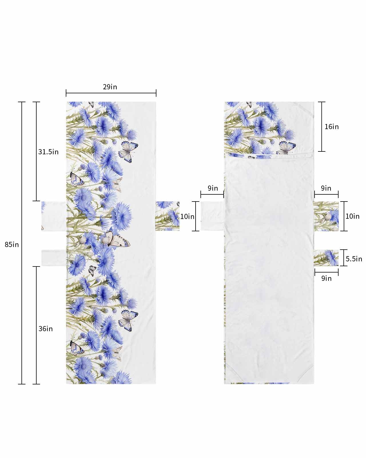 Blue Spring Floral Beach Lounge Chair Towel Cover, Soft Chaise Lounge Towel with Side Pockets Patio Pool Chairs Cover for Beach/Pool Sunbathing 29x85 Watercolor Summer Botanical Elegant