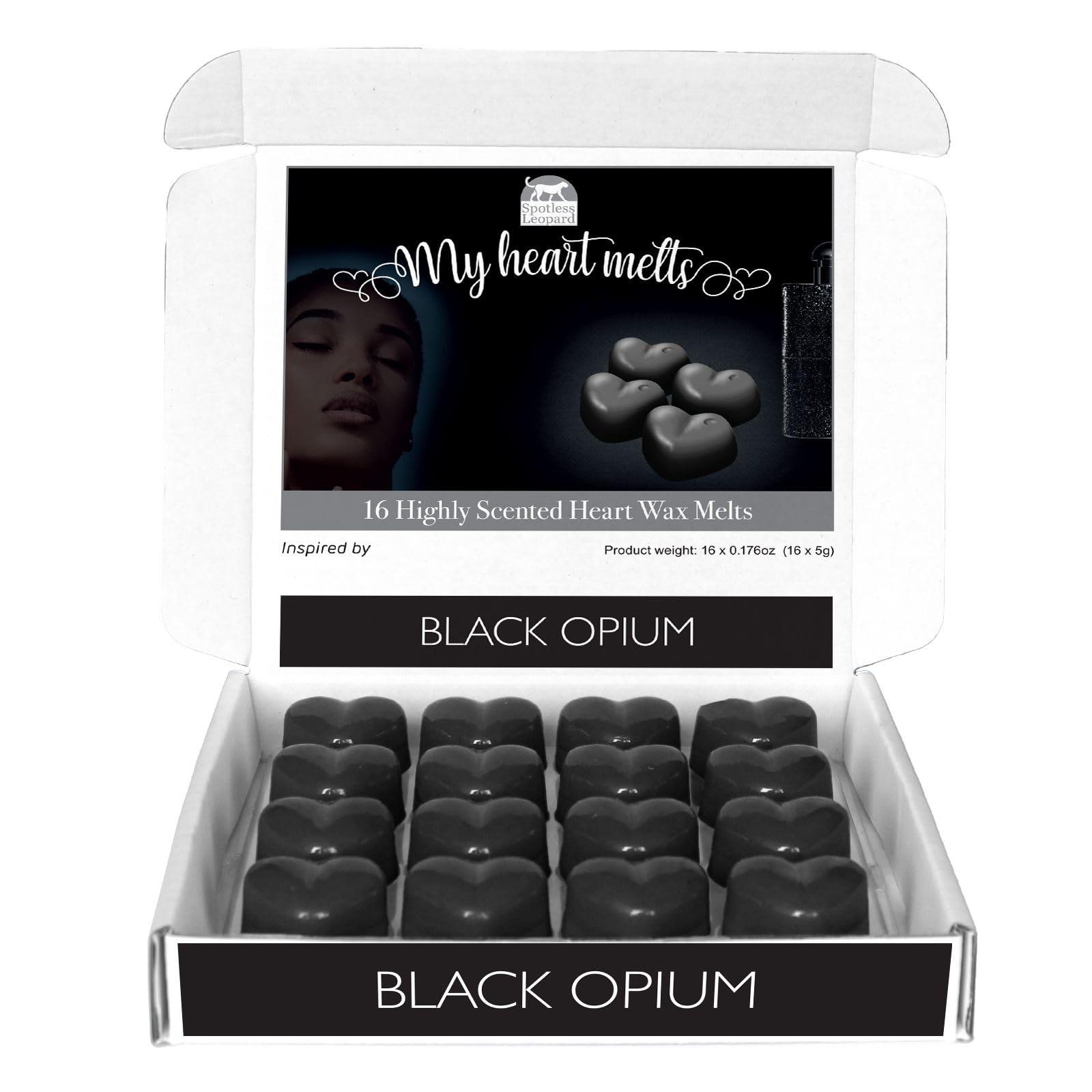 Black Opium Wax Melts: 16 pcs x 5g Heart Shaped Scented Wax Melts Inspired by Black Opium