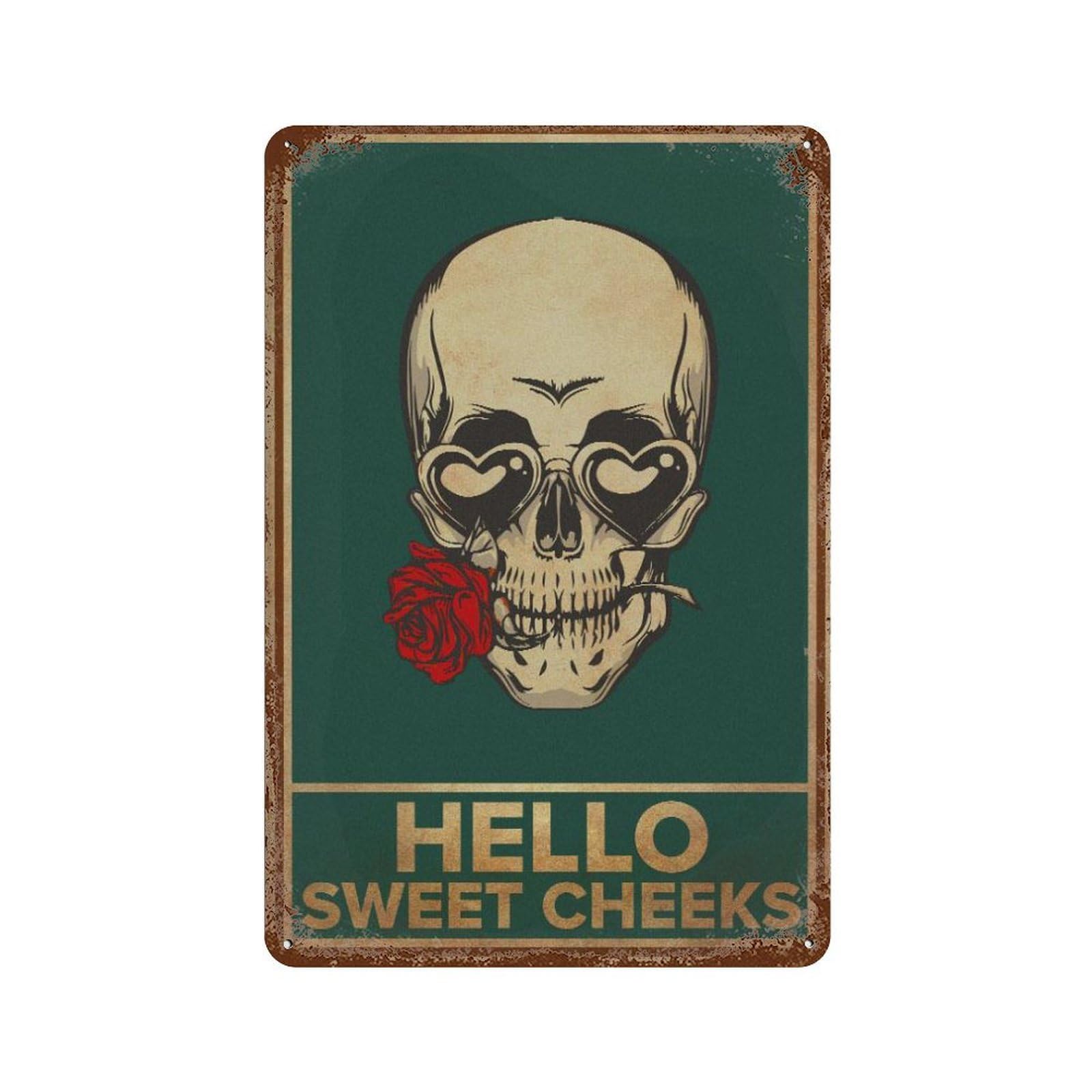 xiaoxiaoshen Skull Rose Bathroom Hello Sweet Cheeks Wall Decor Art Metal Tin Poster Modern Home Decor Art Home Bar Shop Decorations Vintage Sign 30x20cm