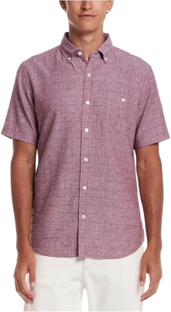 Weatherproof Vintage Mens Short Sleeve Linen Blend Woven Button Down Shirt