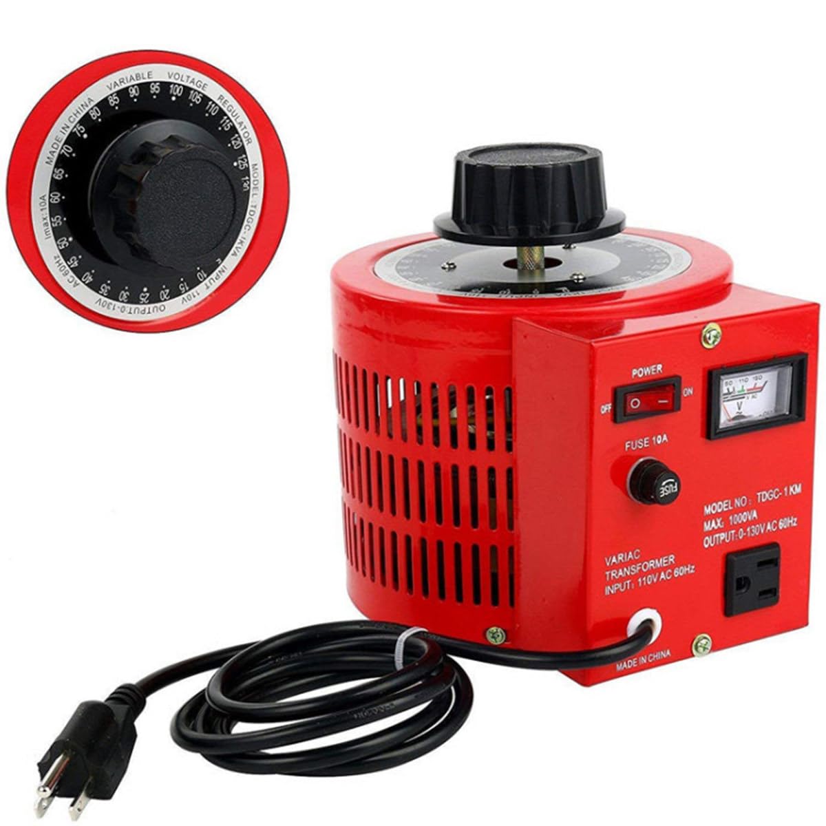 Jednofazowy regulator napięcia Transformator zmienny Maks. napięcie wyjściowe AC 0–300 V, 2 kVA