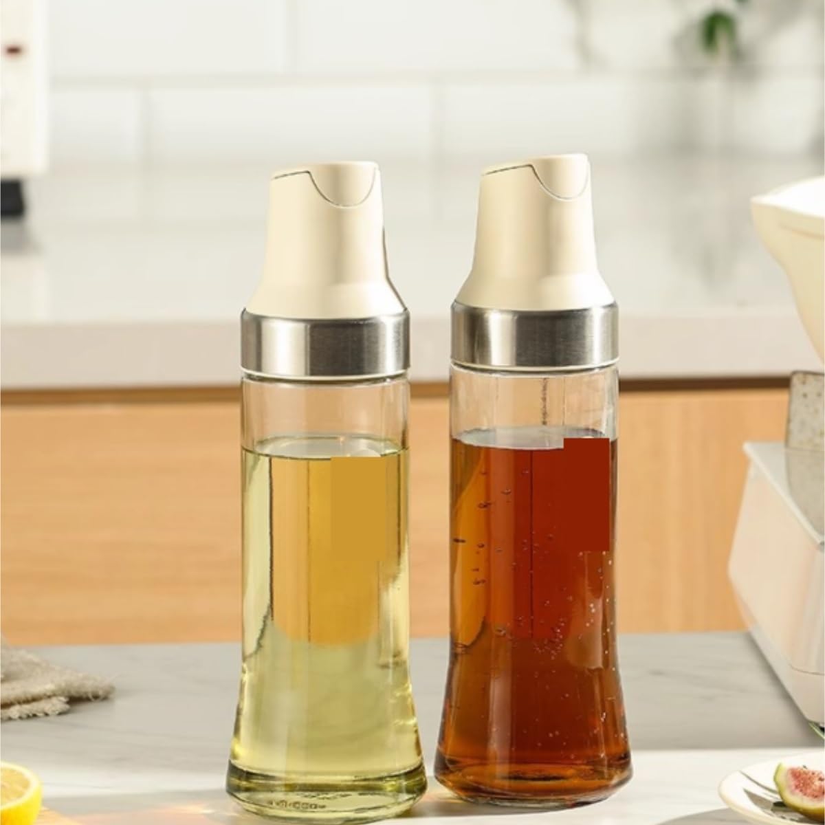 Dispensador automático de aceite y botella de vinagre, juego de 4 tarros de condimentos de cocina con recipiente de salsa de soja fácil de abrir/cerrar, perfecto para cocinar y aderezar en el hogar