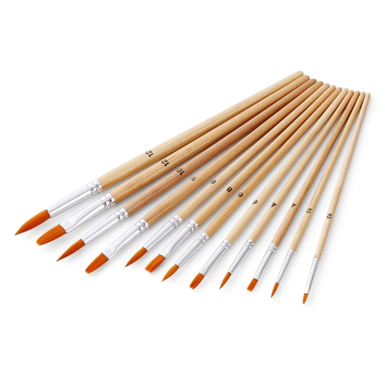 Juego de 12 pinceles de pintura con puntas planas y redondas puntiagudas, pelo de nailon, mango de madera, pincel de dibujo profesional para estudiantes, acrílicos I, color negro, talla única