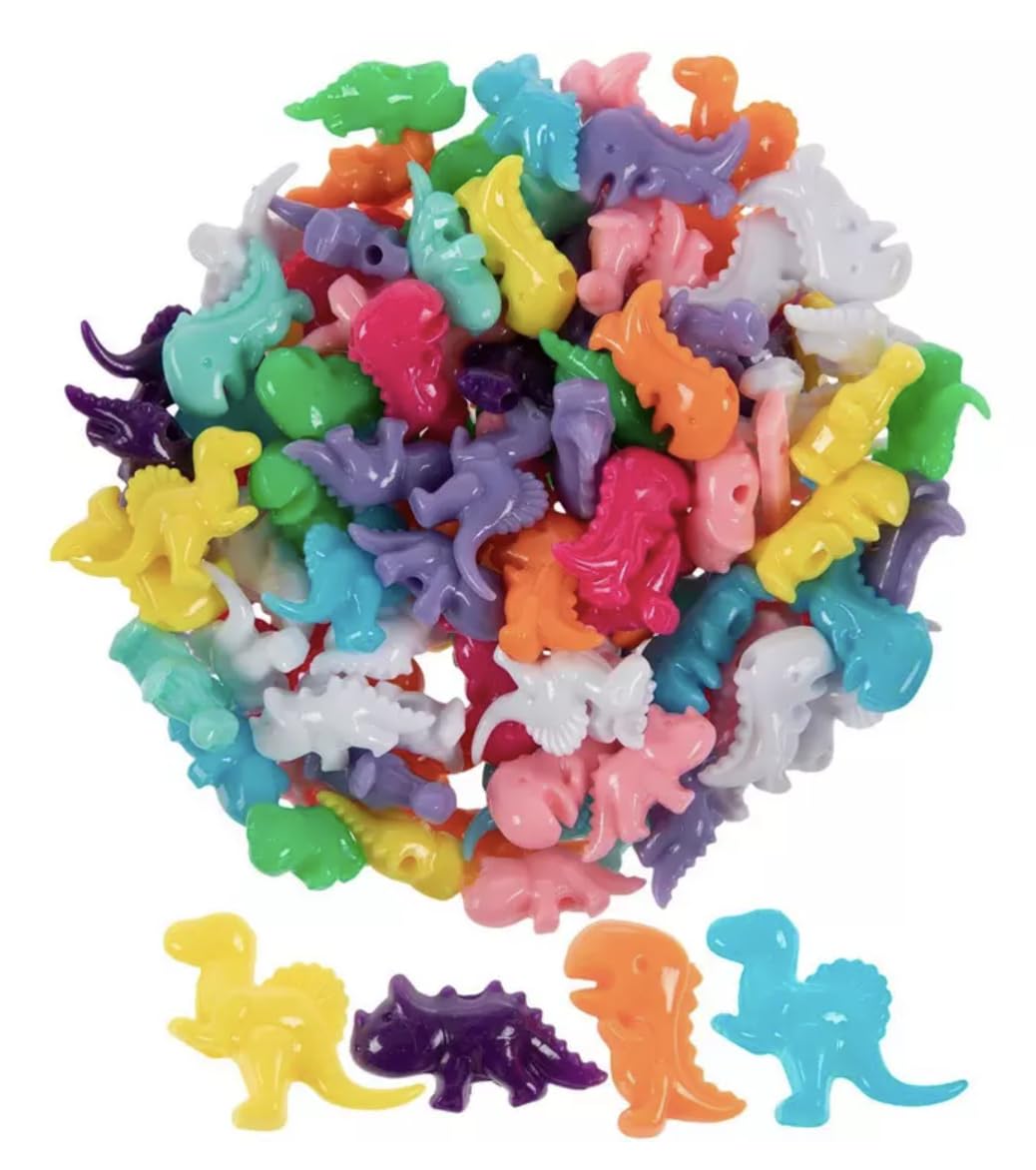 Bright Colorful Dinosaur Plastic Bead Assortment - DIY Dinosaur Necklace Jewelry Craft - Pony Beads, Novelty Beads