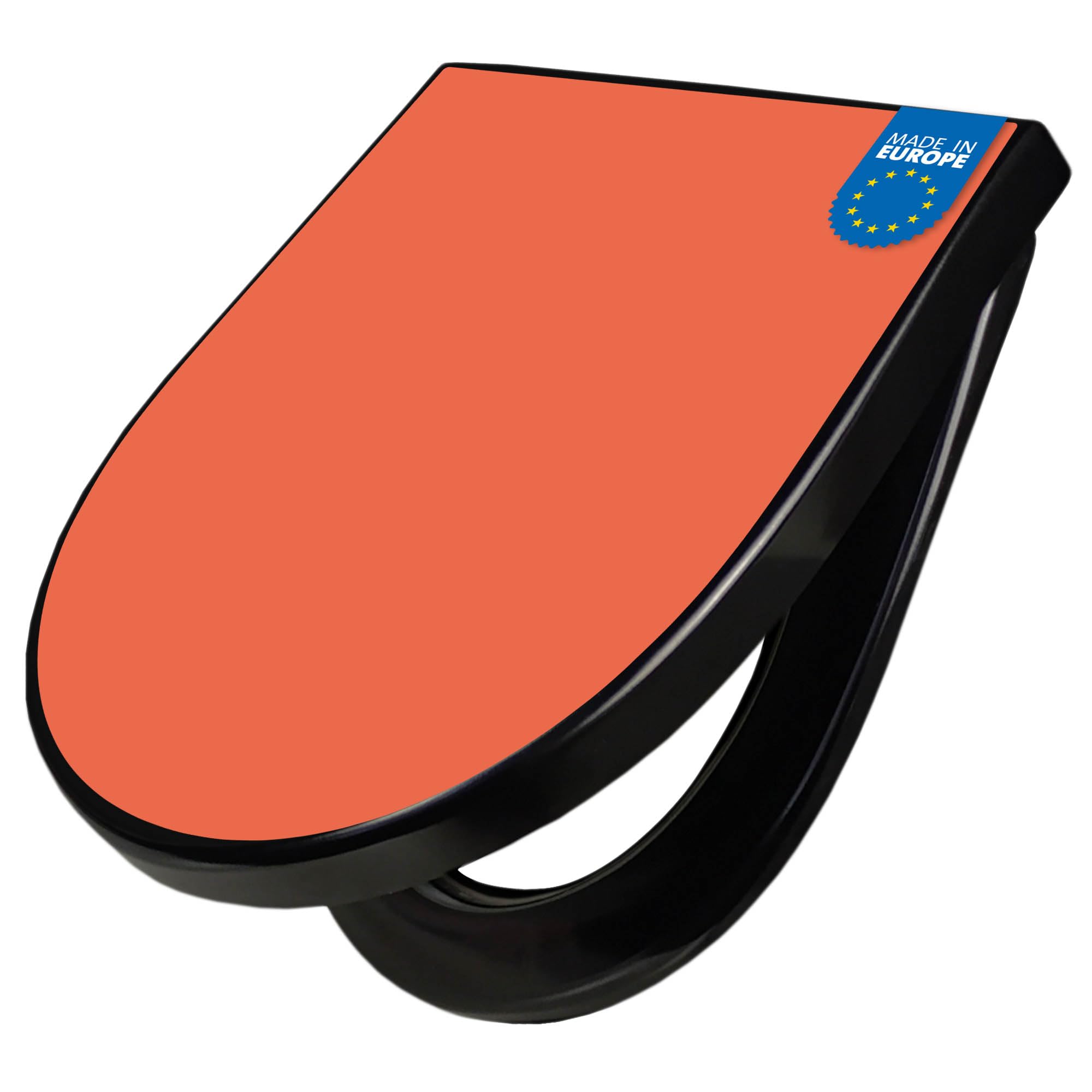 banjado WC Sitz mit Absenkautomatik D Form - Toilettendeckel mit Absenkautomatik D Form - Klodeckel Softclose - stabile Klobrille - Toilettensitz Schwarz - Farbe Orange