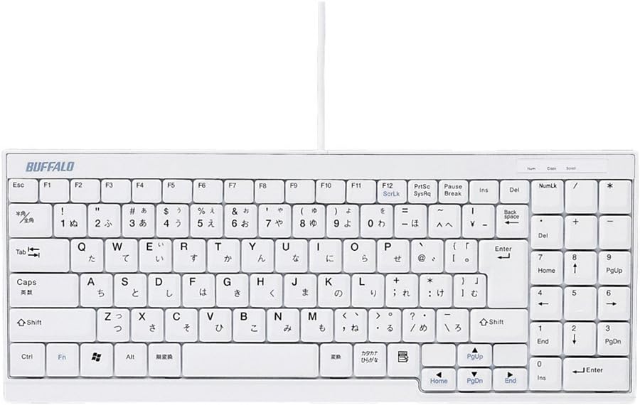 BUFFALO BSKBU14WH USB Connected Wired Slim Keyboard, White