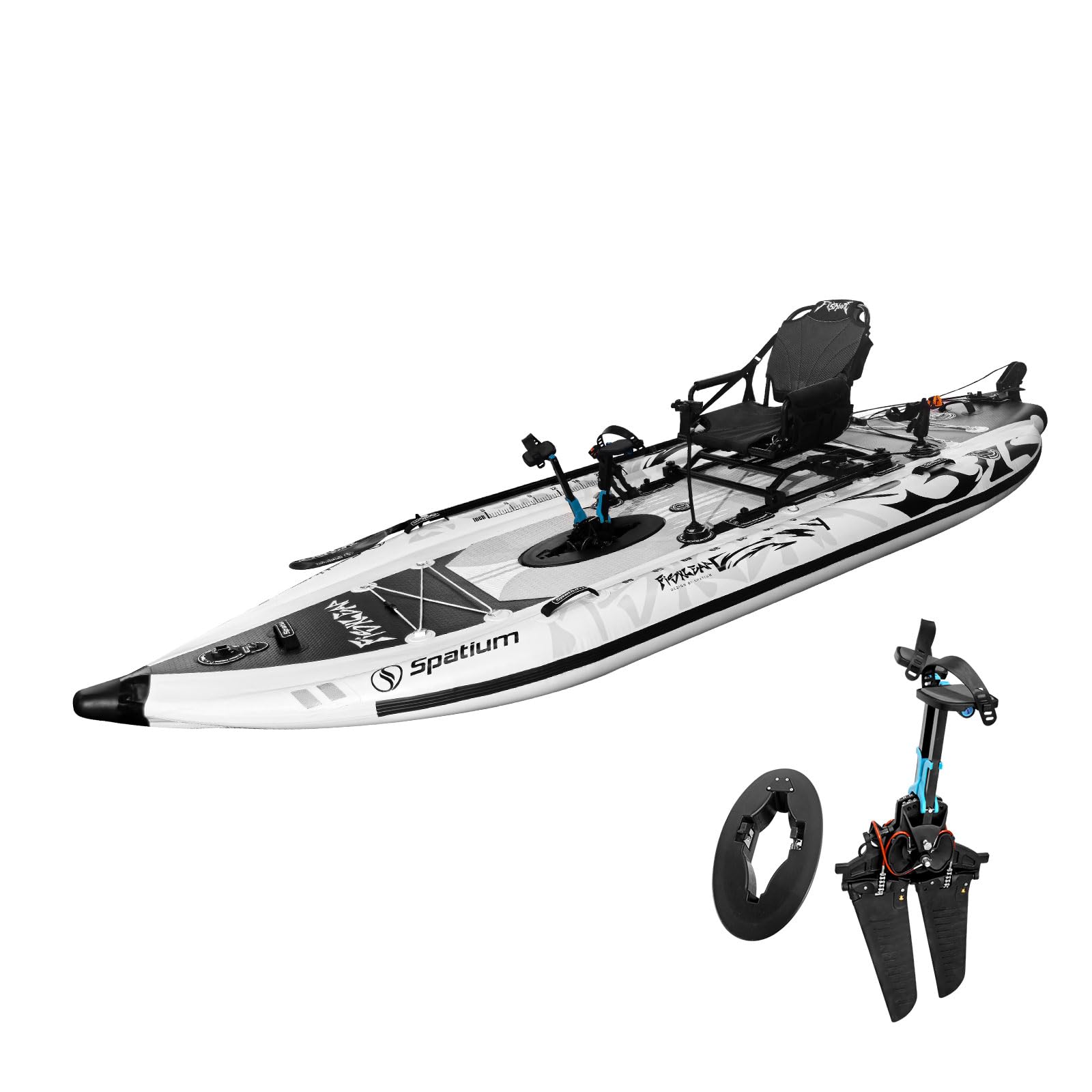 Spatium Pedale seduto sulla parte superiore, per pesca, kayak, design anti-collisione, con sedile girevole a 360°, extra larghezza, barca gonfiabile per adulti, adatta per fiumi, oceani, laghi