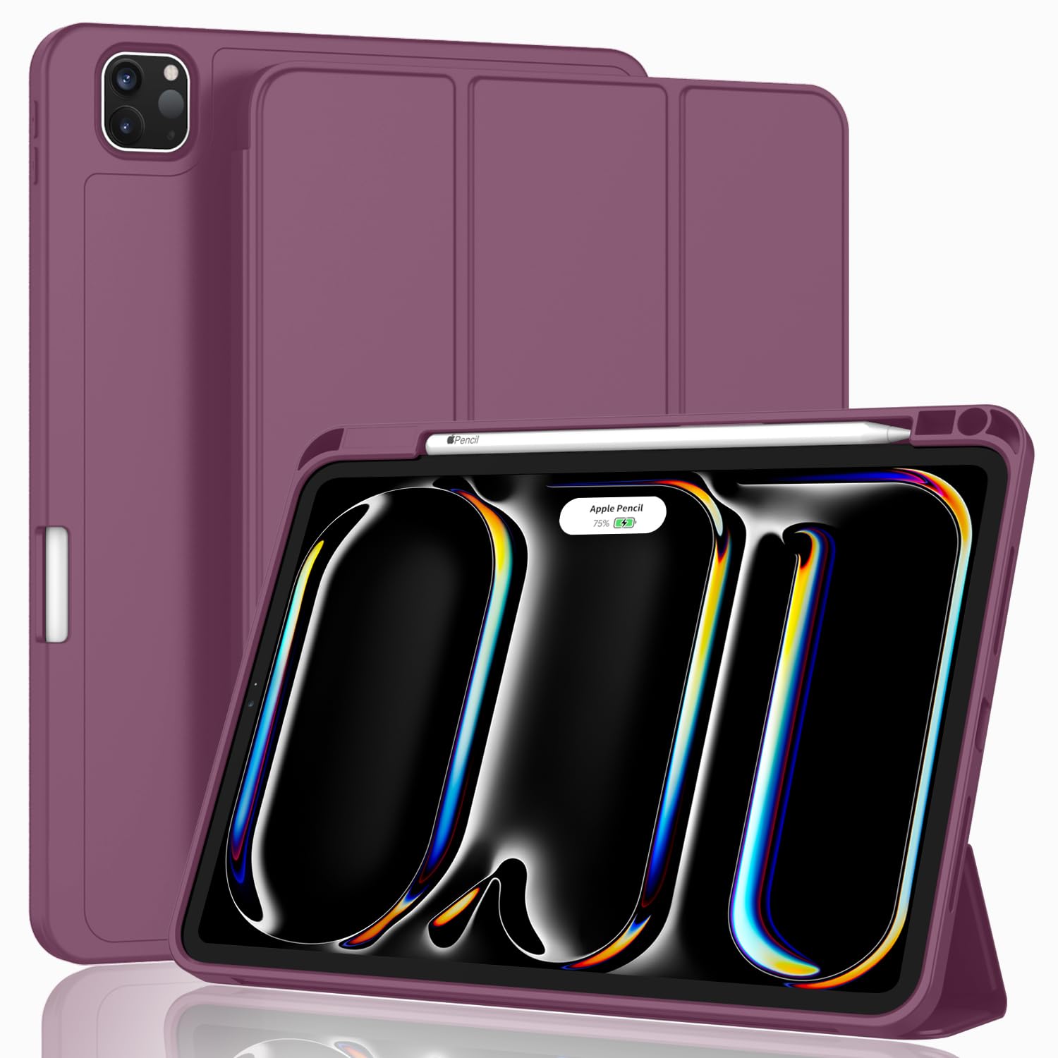 ZryXal New iPad Pro 13 Inch Case (M5) 2025 / (M4) 2024 with Pencil Holder, Smart iPad Case [Support Pencil Pro and Pencil (USB-C)], Support Touch ID and Auto Wake/Sleep (Plum)