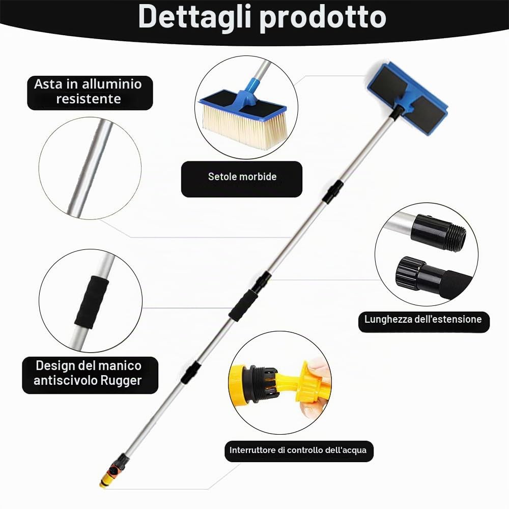 Spazzola Lavaggio Auto, Spazzolone Lavaggio Camper 168cm, Idrospazzola Per Lavaggio Camper, Spazzola Lavaggio Camion, Spazzolone Telescopico Per Lavaggio, per Caravan, Auto, Camion, Autobus, furgoni