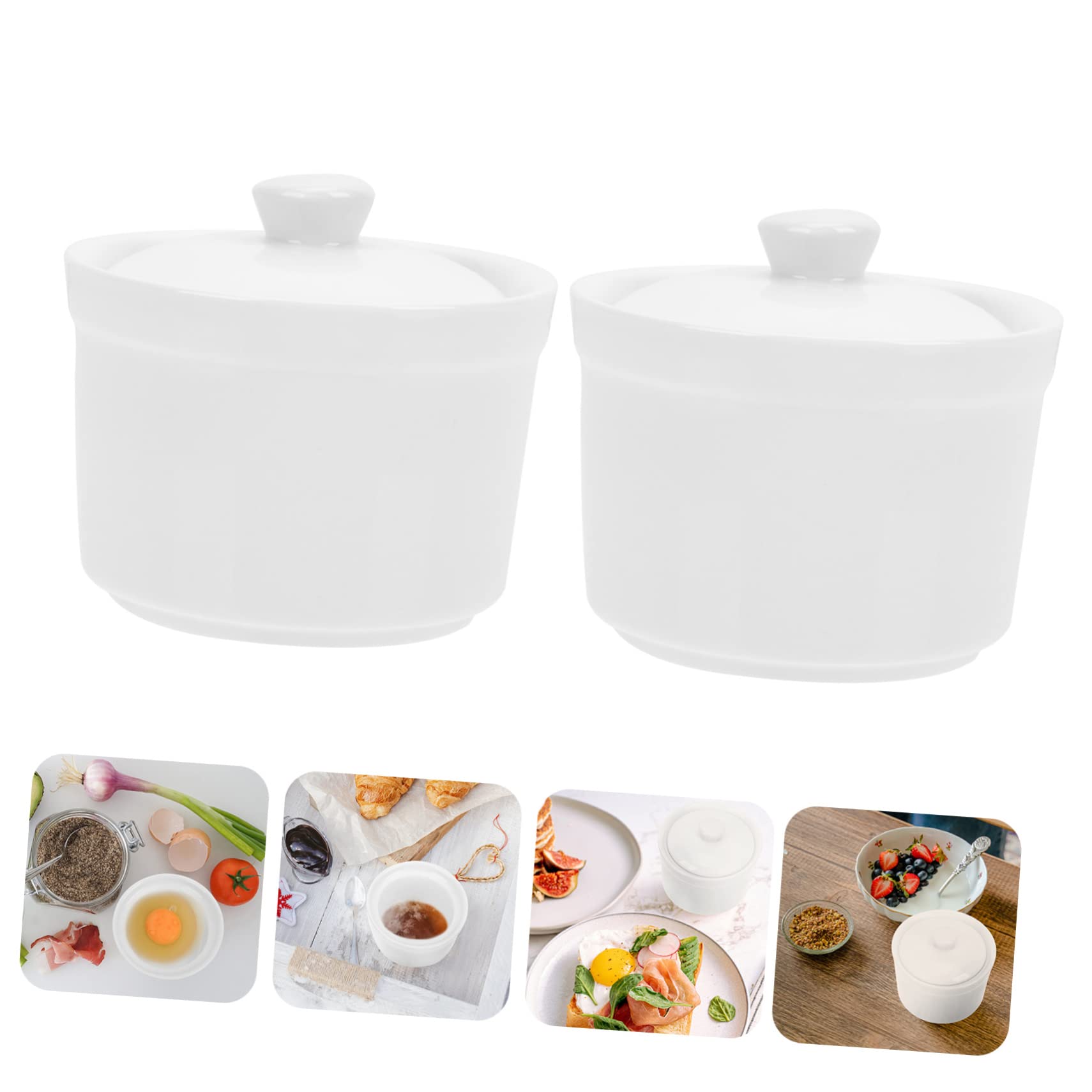 Set 2 Ciotole In Ceramica Con Coperchio, Piccole Pentole Per Stufati, Uova Al Vapore, Zuppe E Dessert, Facili Da Pulire