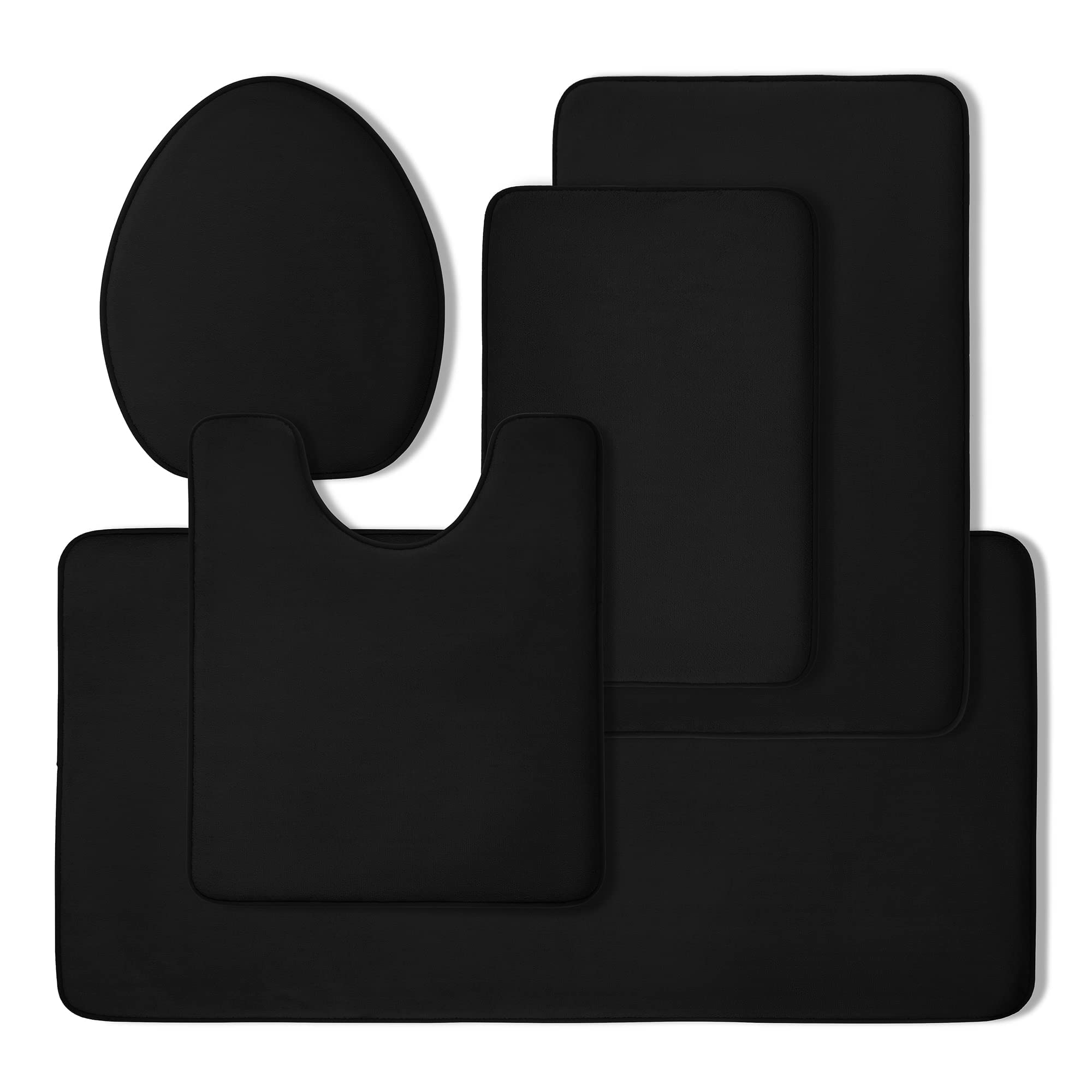 YIHOUSE Bathroom Rug Sets 5 Piece, Extra Thick Memory Foam Bath Mat, Non Slip Super Absorbent Soft Bathroom Mats, Machine Washable Bathroom Floor Mats Sets for Sink,Tub, Shower and Toilet,Black