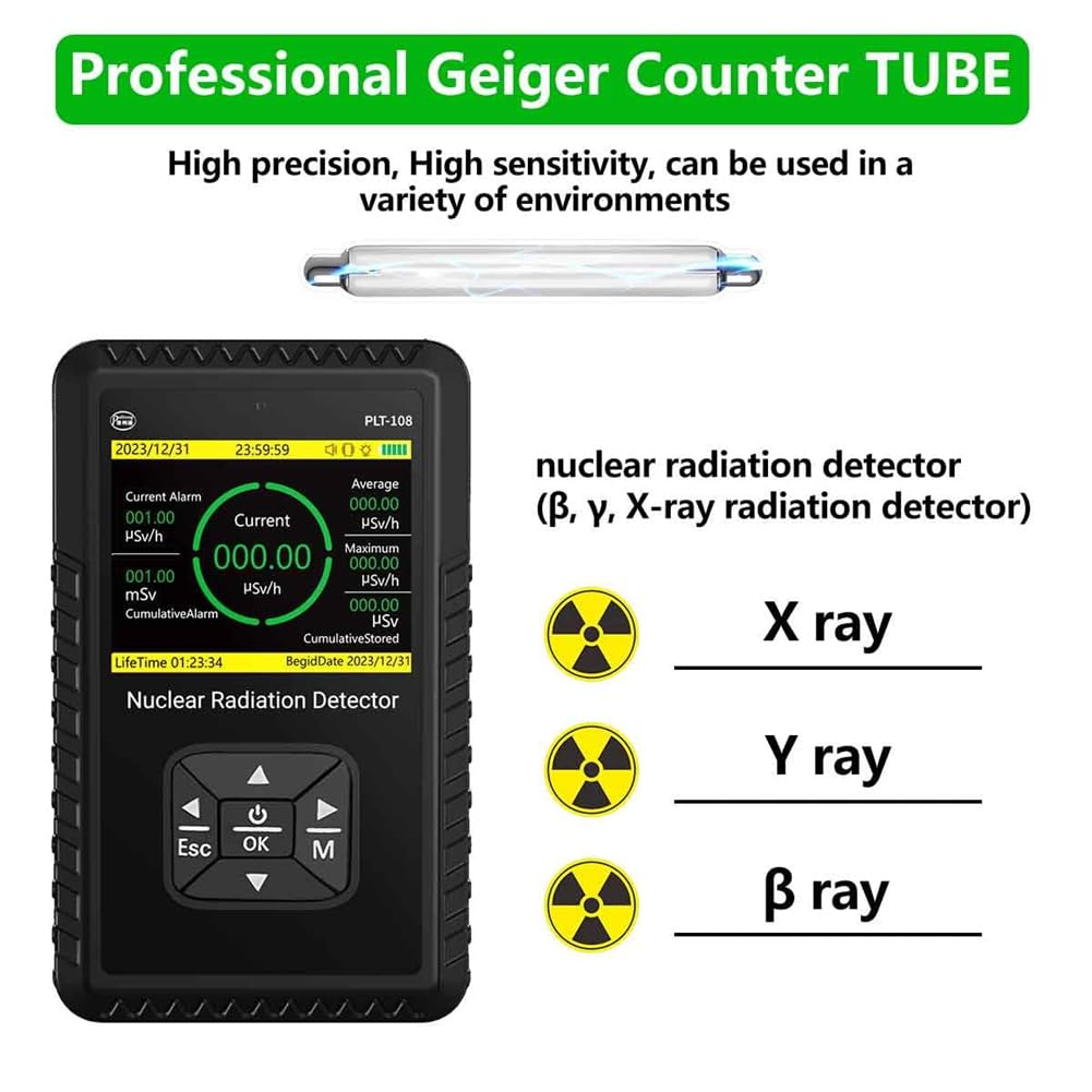 Bloepum Geiger Counter Nuclear Radiation Detector - Portable Handheld Beta Gamma X-Ray Radiation Monitor Meter with LCD Display