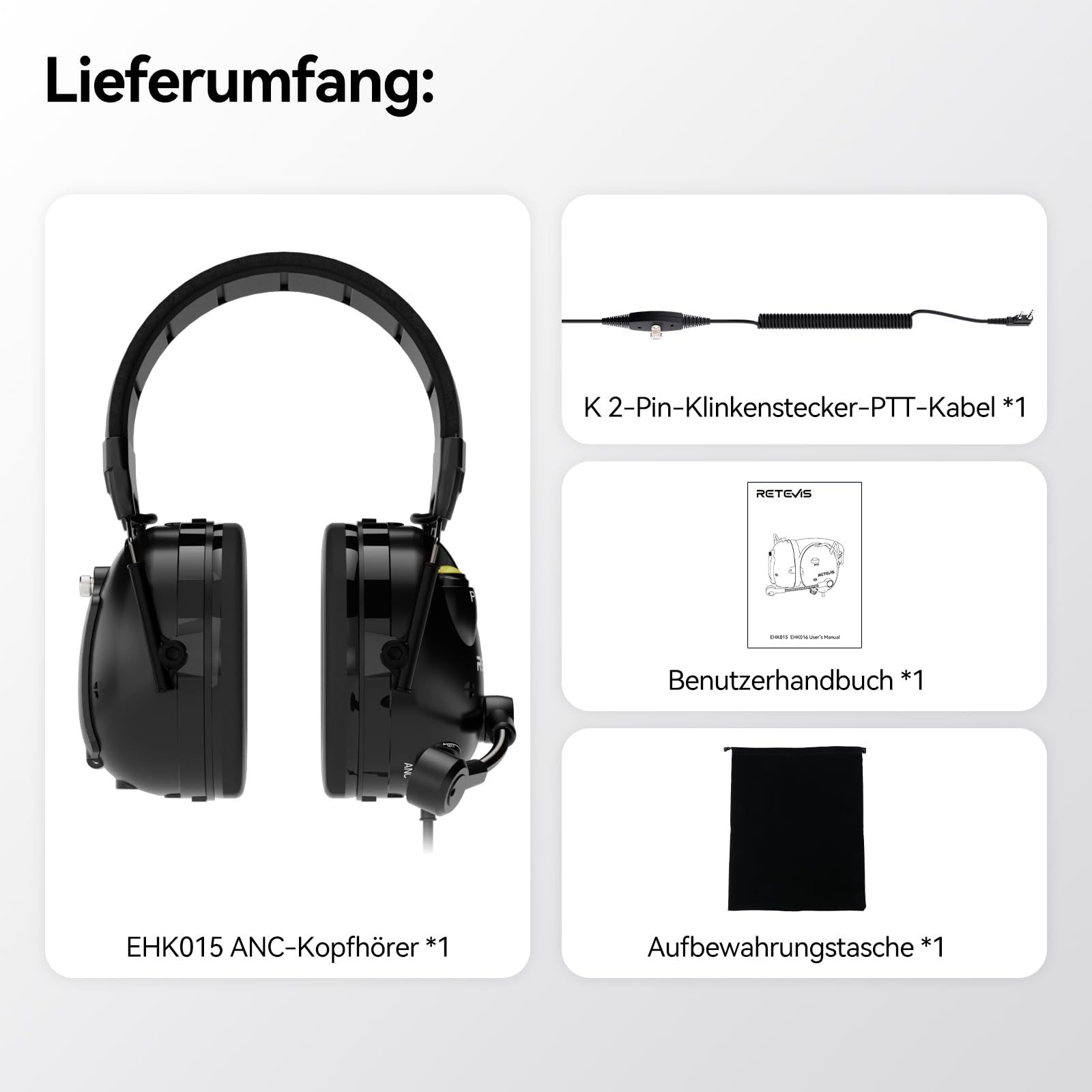 Retevis Auriculares EHK015 para walkie-Talkie, con cancelación de Ruido, Botones PTT Dobles Plegables, micrófono Giratorio Kenwood de 2 Pines, compatibles con Baofeng UV5R RT24 RT27(1 Unidad)