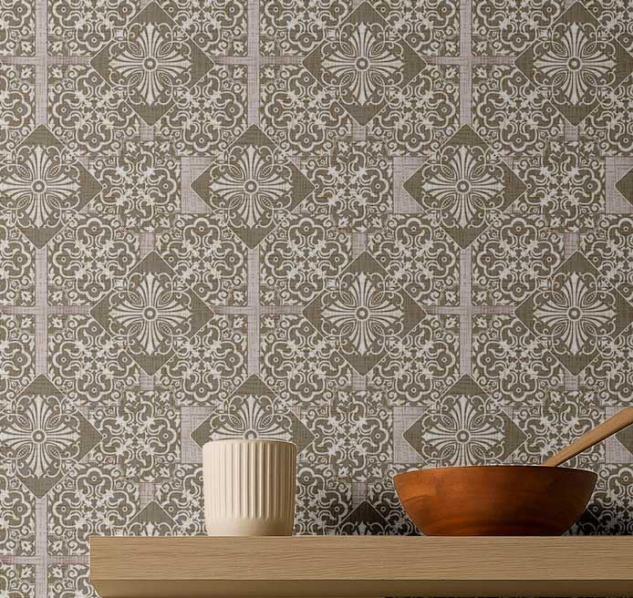 Papier peint autocollant vert motif cachemire S4Sassy | Revêtement mural carrelage 63.5x304 cm