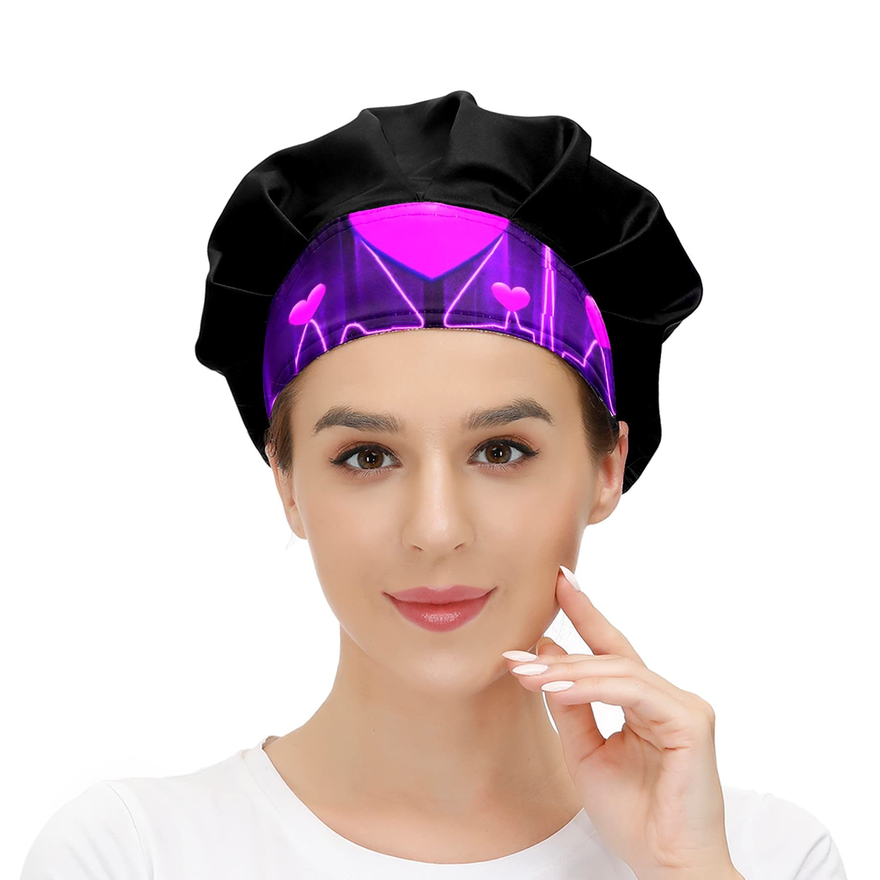 Women's Working Cap Pink Heart Waving Lines Adjustable Working Hats with Sweatband and Elastic Toggle Head Cover