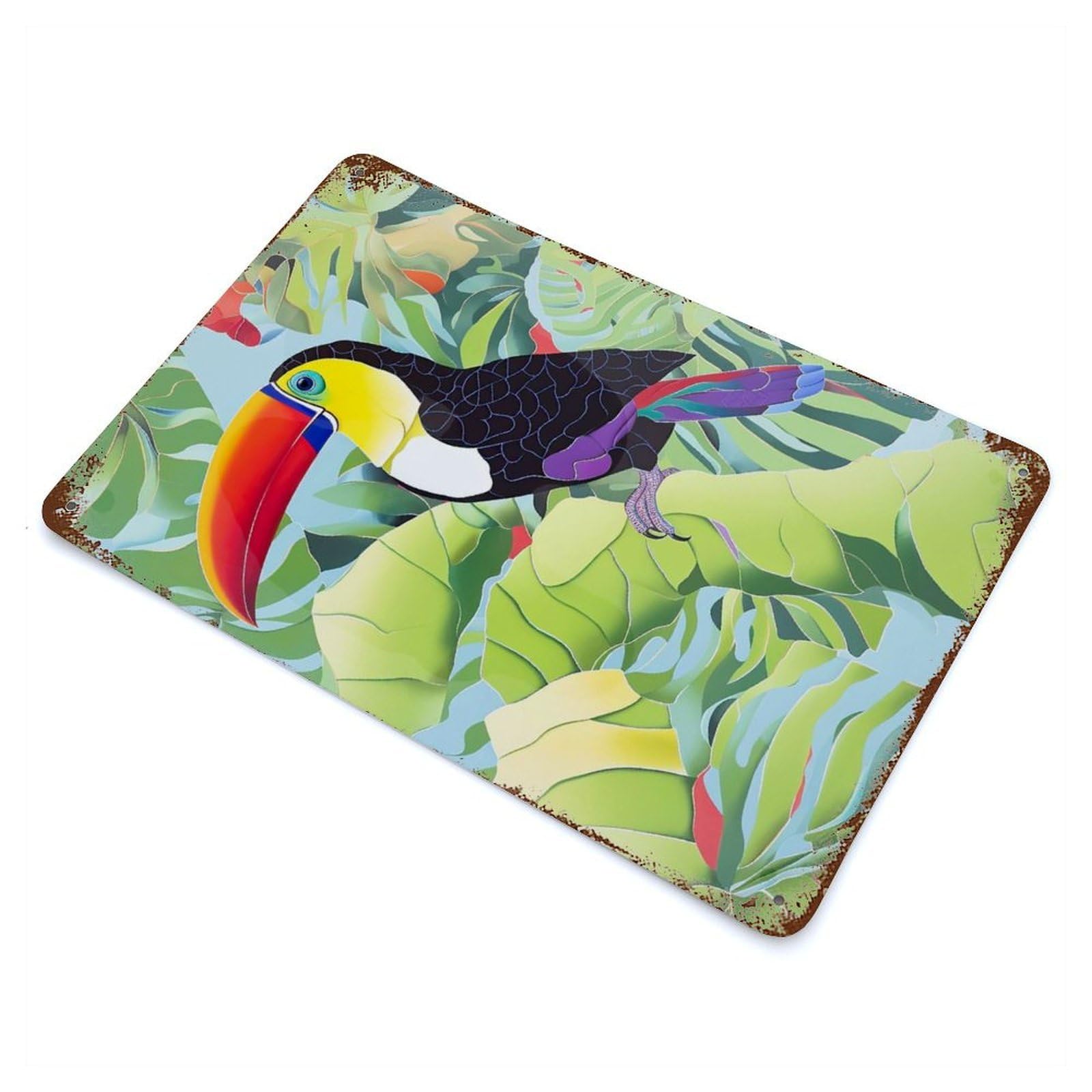 Vintage Rust Metal Sign with Toucan in The Tropics Design 11.8"x7.9", for Farmhouse, Kitchen And Entryway Decor, Novelty Wall Decor