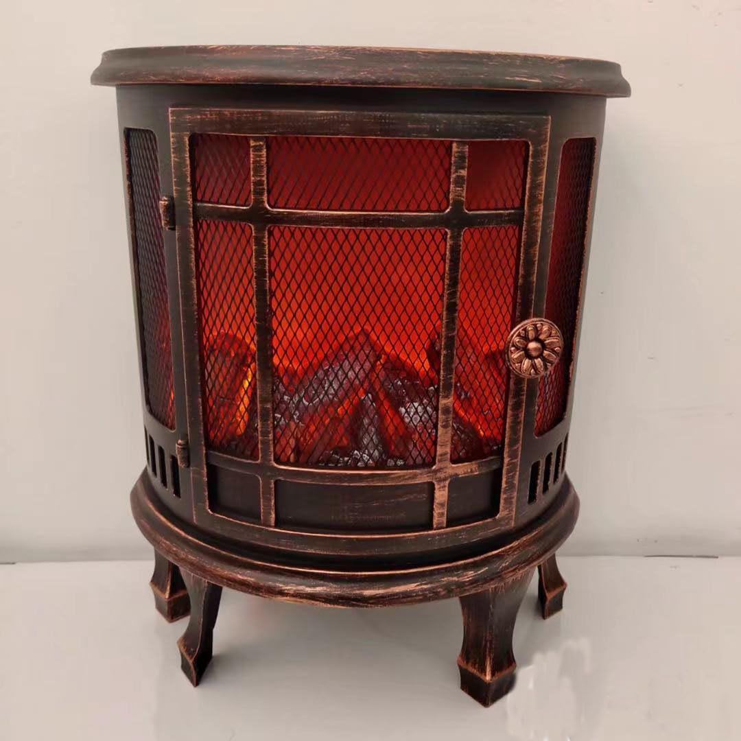 Small Cozy Fireplace Lantern Traditional Realistic Log Wood Burning Flame Effect Ligh LED Charcoal Style Table LampFor Indoor & Outdoor Use — image 1