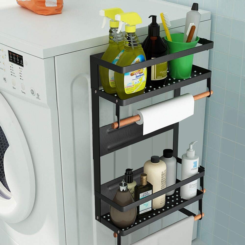 MyLifeUNIT Magnetic Spice Rack for Refrigerator, Moveable Fridge Spice Organizer and Storage for kitchen Cabinet, 4 Tier Seasoning Organizer Shelf with 2 Pcs Paper Towel Holder and 5 Extra Hooks