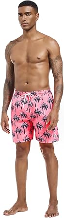 Men's Printed Swim Trunk 7 inch Inseam Quick Dry Swimwear Mesh Liner Bathing Suits with Drawstring